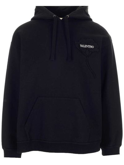 Valentino Garden Floral-embroidered Hooded Jacket In Black