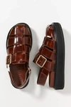 Loeffler Randall Glossy Leather Slingback Fisherman Sandals In Brown