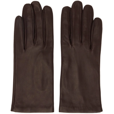 Dries Van Noten Brown Leather Gloves In 704 Dark Brown