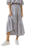 English Factory Tiered Gingham Maxi Skirt In Dusty Blue