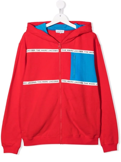 Marc Jacobs Teen Colour-block Logo Zip-up Hoodie In Red