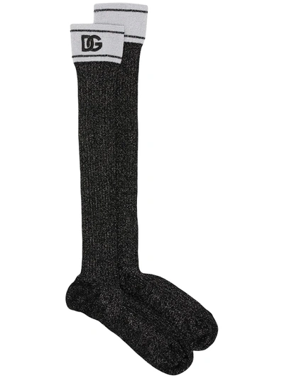 Dolce & Gabbana Logo-print Midi Socks In Black