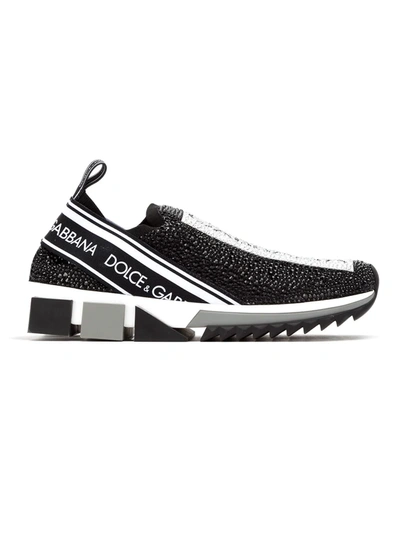 Dolce & Gabbana Sorrento Jeweled Logo Sneaker In Silver/ Black