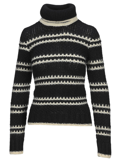 Saint Laurent Striped Wool-blend Turtleneck Jumper In Black