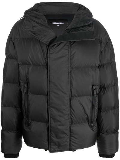 Dsquared2 Nylon Down Jacket With Logo Patch In Black