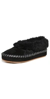 Tory Burch Suede Shearling Logo Loafer Slippers In Perfect Black