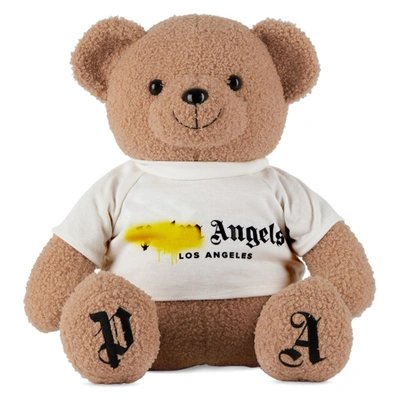 Palm Angels Beige Sprayed Logo Teddy Bear In Brown