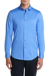 Bugatchi Tech Solid Knit Stretch Cotton Button-up Shirt In Air Blue