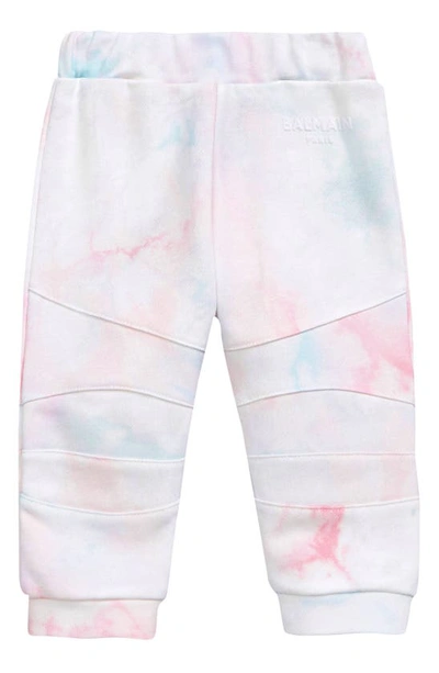 Balmain Babies' Logo Tie Dye Cotton Sweatpants In 100mc White Multi