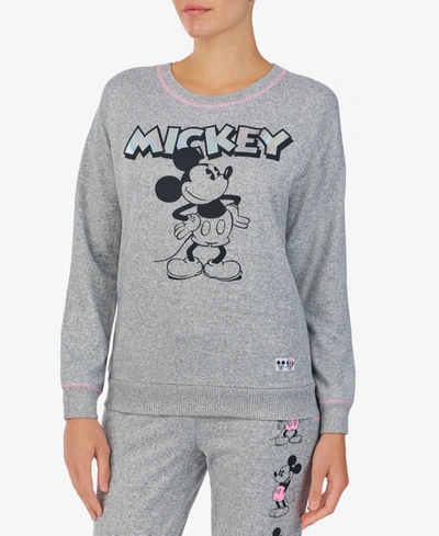 Disney Mickey Mouse Knit Crewneck Pajama Sweatshirt In Pink Print