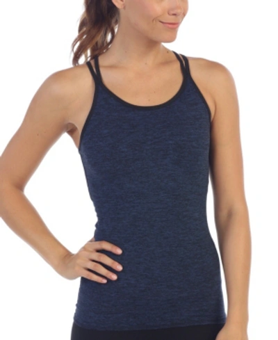 American Fitness Couture Women's Lattice Back Built In Bra Workout Top In Heather Navy