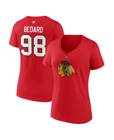 Fanatics Branded Women's Connor Bedard Red Chicago Blackhawks 2023 Nhl Draft Authentic Stack Player Name Numb