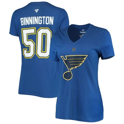 Fanatics Women's Jordan Binnington Blue St. Louis Blues Team Authentic Stack Name And Number V-neck T-shirt