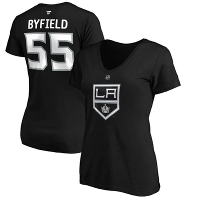Fanatics Women's Quinton Byfield Black Los Angeles Kings Authentic Stack Name And Number V-neck T-shirt