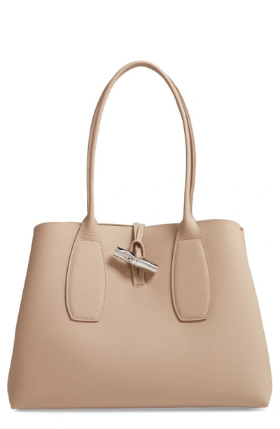 Longchamp Roseau Leather Shoulder Tote In Sand