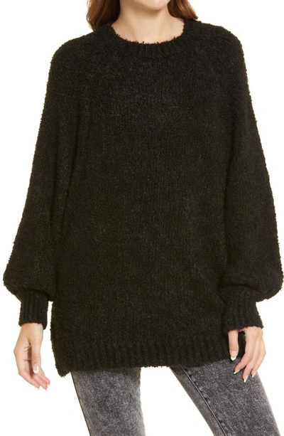 Topshop Knitted Pleat Sleeve Crop Sweater In Black