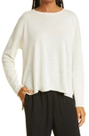 Eileen Fisher Organic Cotton & Linen Slub Pocket Knit Top In White