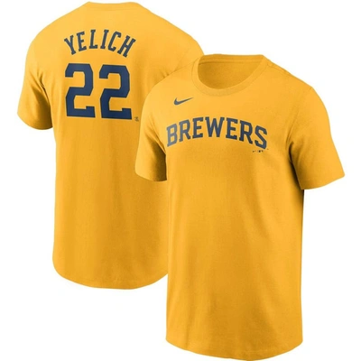 Nike Men's Christian Yelich Gold Milwaukee Brewers Name Number T-shirt