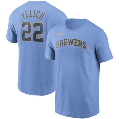 Nike Men's Christian Yelich Light Blue Milwaukee Brewers Name Number T-shirt