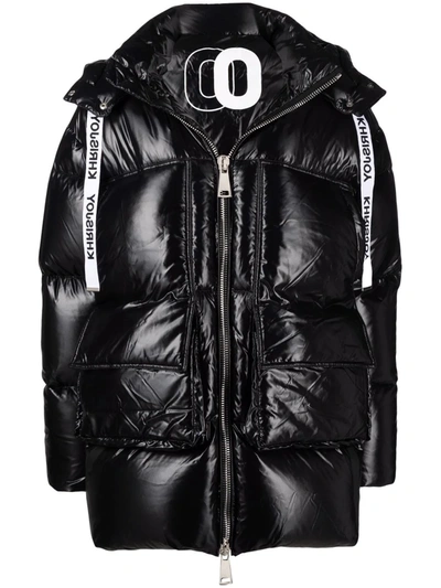 Khrisjoy Black High-shine Hooded Puffer Jacket