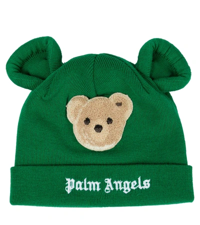 Palm Angels Appliquéd Logo Virgin Wool Beanie In Green