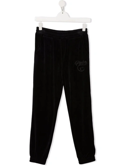 Pinko Teen Embroidered Jersey Track Pants In Black