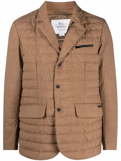 Woolrich Quilted Single-breasted Jacket In Braun