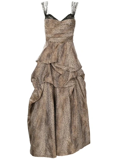 Monique Lhuillier Cheetah-print Draped Gown In Braun
