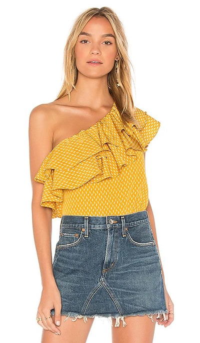 Misa Klea Ruffle One-shoulder Top In Mustard