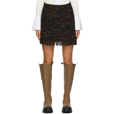 Ganni Fringed Donegal Wool-blend Tweed Mini Skirt In Black,blue,yellow