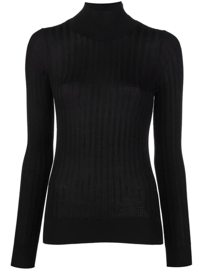 Burberry Ribbed Roll Neck Jumper In Schwarz