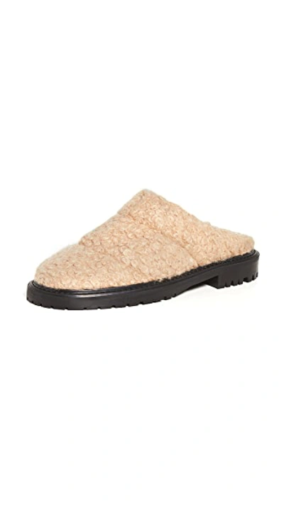 Staud Astro Quilted Faux Shearling Mules In Doe