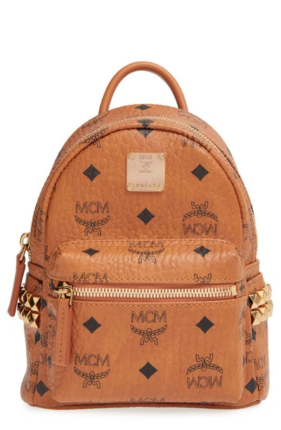 Mcm X-mini Stark Side Stud Convertible Backpack In Cognac