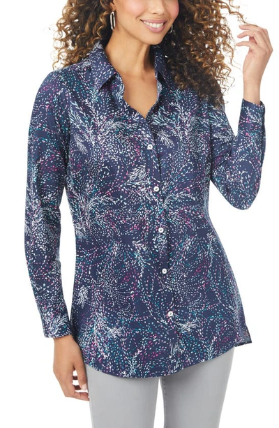 Foxcroft Isadora Swirling Leaves Non-iron Cotton Tunic In Multi