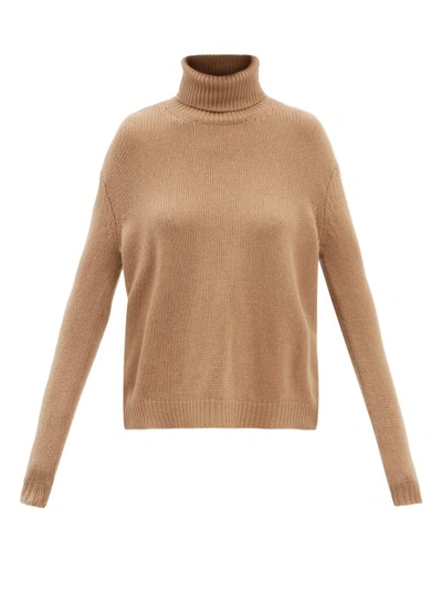 Valentino Roll-neck Logo-intarsia Cashmere Sweater In Brown