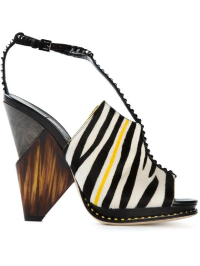 Jimmy Choo Kascade Black White And Yellow Zebra Print Pony With Hotfix Crystals T-strap Wedges In Black/white/yellow/black