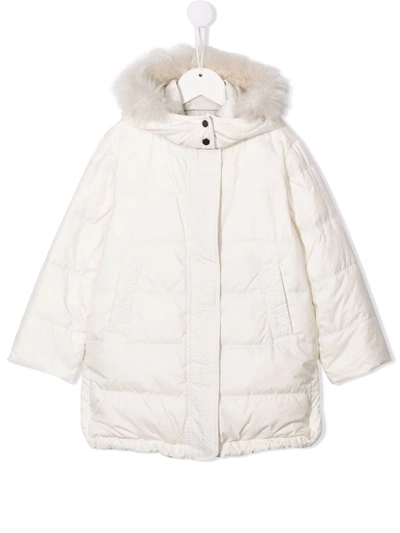 Brunello Cucinelli Kids' White Down Jacket With Hood In Bianco