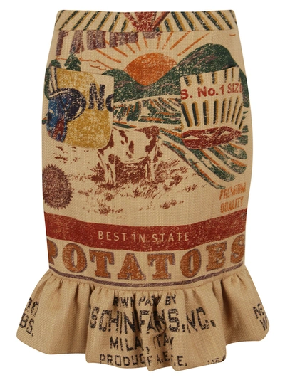Moschino Potato Field Jute Skirt In Beige