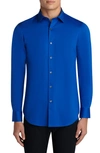 Bugatchi Ooohcotton® Tech Solid Knit Button-up Shirt In Classic Blue