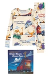 Books To Bed Kids' 'steam Train, Dream Train' Fitted Two-piece Pajamas & Book Set In Cream