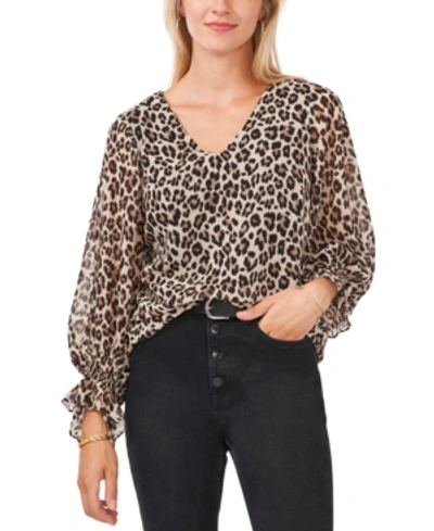 Vince Camuto Plus Size Leopard-print Smocked Blouse In Black