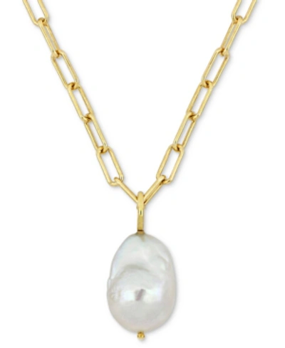 Macy's Cultured Freshwater Baroque Pearl (13-14mm) Solitaire 18" Pendant Necklace In 18k Gold-plated Sterli In Gold Over Silver