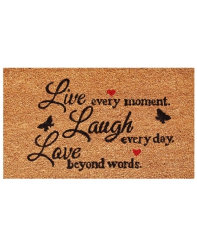 Home & More Live Every Moment 17" X 29" Coir/vinyl Doormat Bedding In Natural/black/red