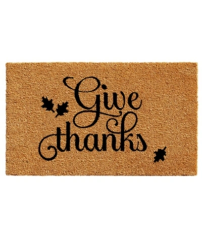 Home & More Give Thanks 17" X 29" Coir/vinyl Doormat Bedding In Natural/black