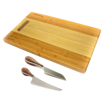 Berghoff Bamboo 3 Piece Two-tone Board With Handle And Aaron Probyn Cheese Knives Set In Brown