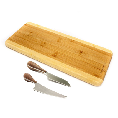 Berghoff Bamboo 3 Piece Long Two-toned Board And Aaron Probyn Cheese Knives Set In Brown