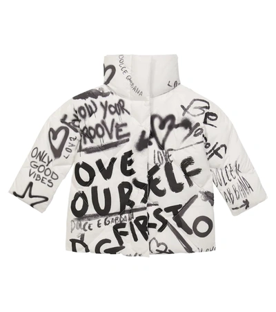 Dolce & Gabbana Kids' Graffiti Logo-print Down Jacket In Black & White
