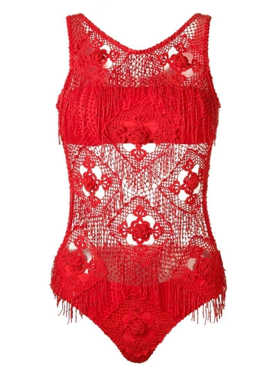 Amir Slama Crochet Swimsuit In Red