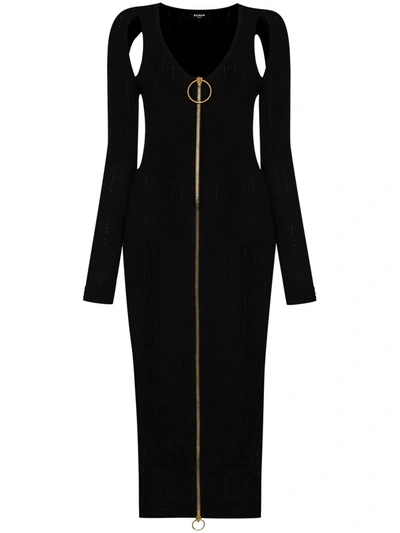Balmain Black Dress With Cut-out Detail In Nero