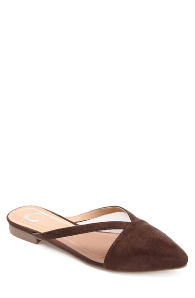 Journee Collection Women's Reeo Mesh Pointed Toe Slip On Mules In Brown